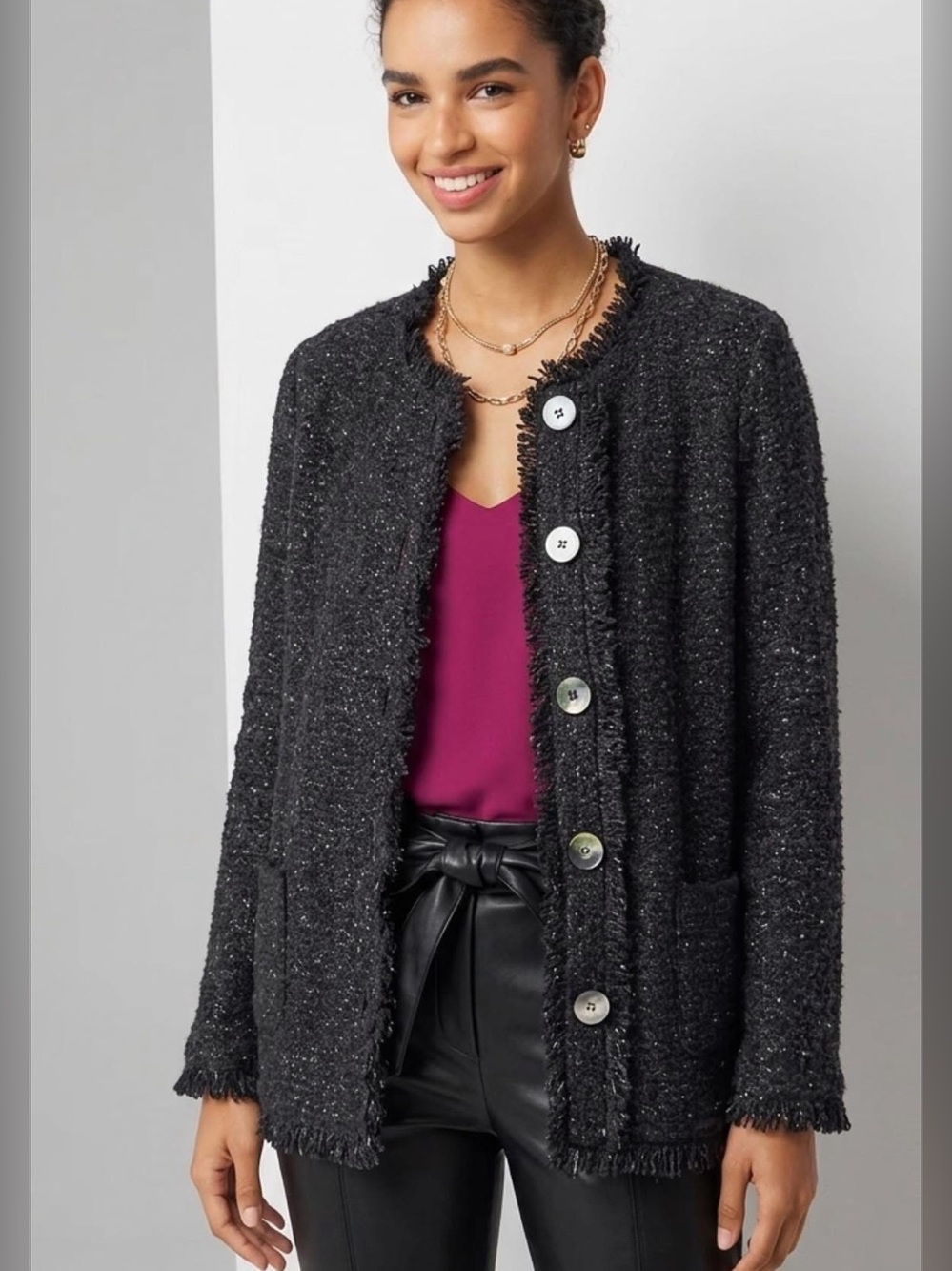 Vintage Talbots size X Black Textured Button-Front alpaca wool Sweater Jacket